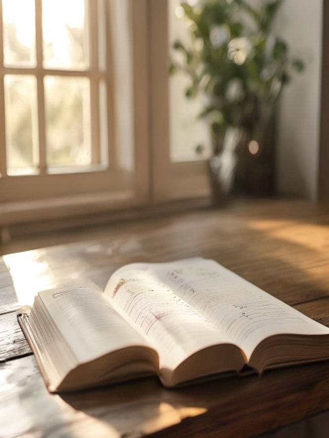 Persoonlijk tracking journal met pen en notities op een houten bureau